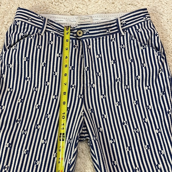 ANTHROPOLOGIE 10 The Essential Slim white and blue stripe cropped pants - Picture 4 of 10